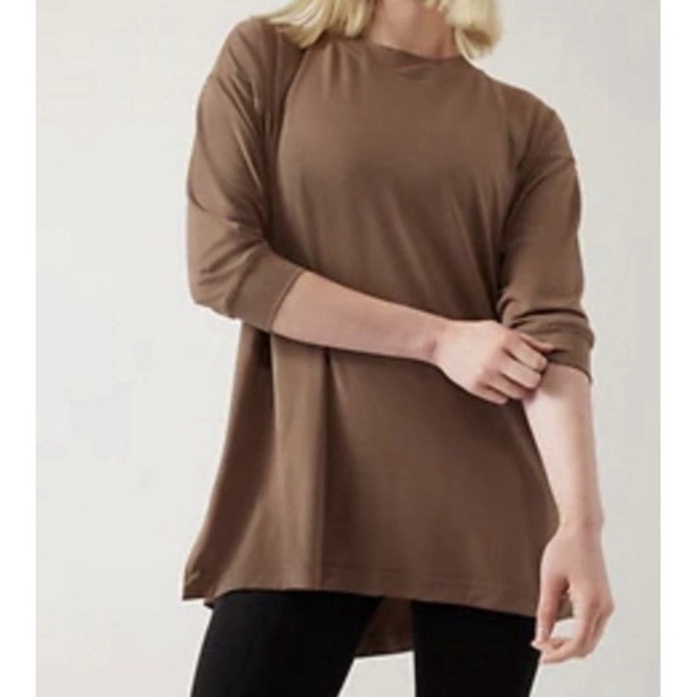 Athleta Inspire Top Women's Size Medium Brown Oversized Minimalist Athleisure